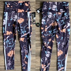 Women's Splash-Print High-Waist Leggings - Black with Peach & Teal